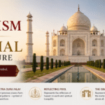 Taj Mahal Architecture featuring white marble, perfect symmetry, intricate carvings, and Mughal design in Agra.