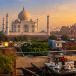 Best rooftop view of the Taj Mahal during sunrise in Agra