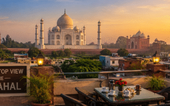 Best rooftop view of the Taj Mahal during sunrise in Agra