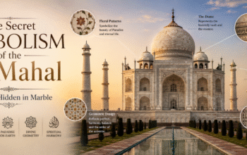 The Taj Mahal showcasing its intricate marble architecture and hidden symbolic meanings in Agra
