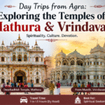 Mathura and Vrindavan day trip from Agra featuring Shri Krishna Janmabhoomi, Prem Mandir, Banke Bihari Temple, and other famous Krishna temples.