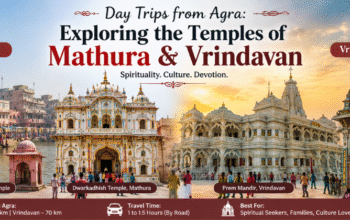 Mathura and Vrindavan day trip from Agra featuring Shri Krishna Janmabhoomi, Prem Mandir, Banke Bihari Temple, and other famous Krishna temples.