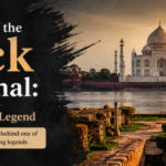 View of Mehtab Bagh across the Yamuna River with the Taj Mahal, illustrating the famous Black Taj Mahal myth and its historical background.